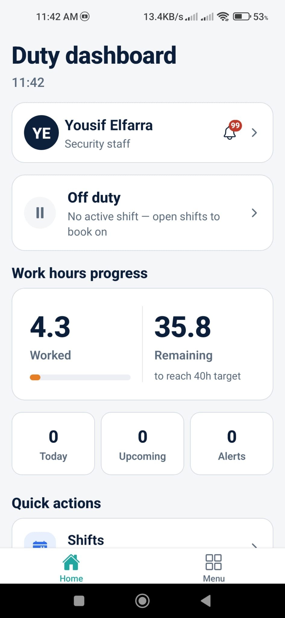 FieldLine guard app — Duty dashboard